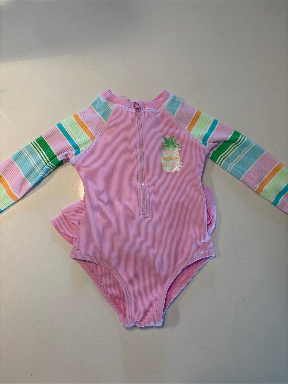 Kids Long-Sleeve Pink Pineapple Rash Guard Swimsuit